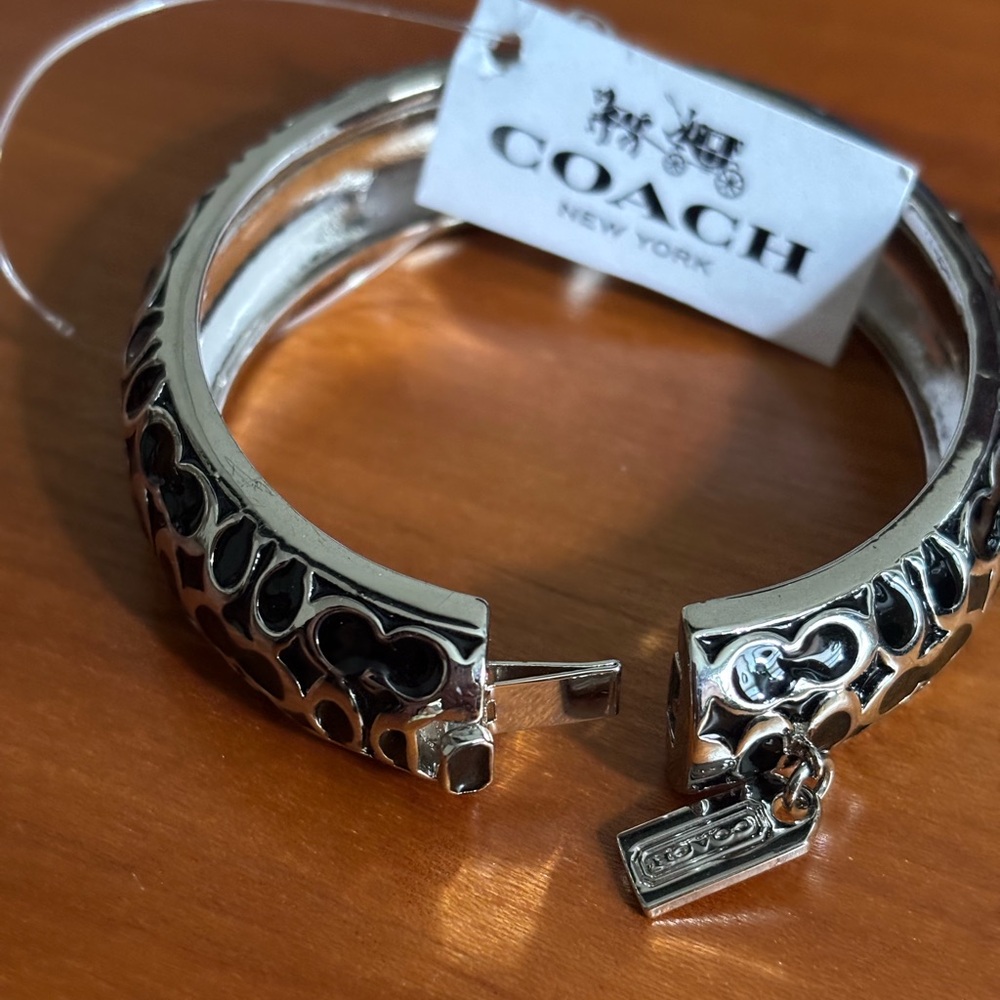 Coach Signature Silver and Black Intricate Bangle - Picture 4 of 6